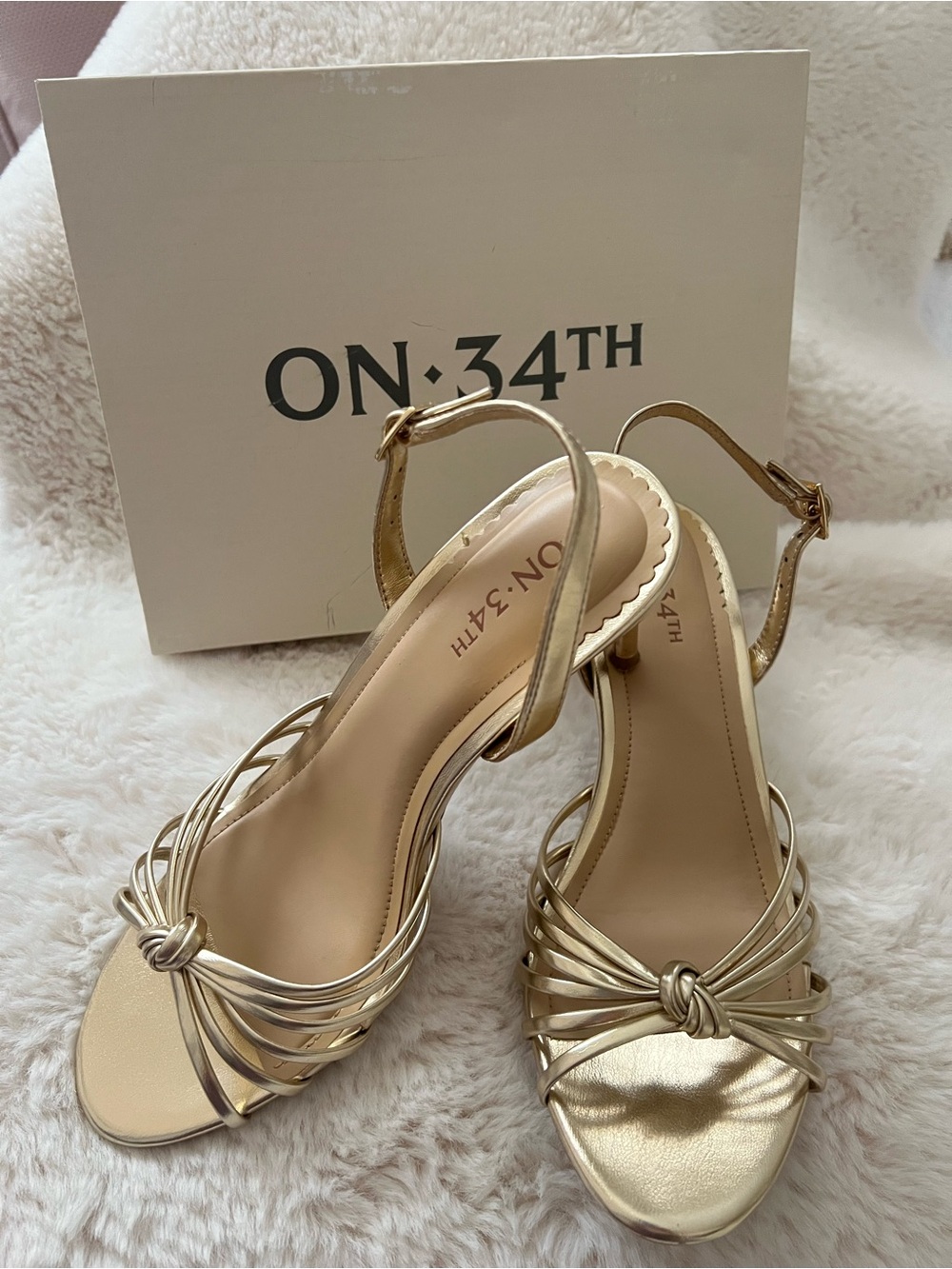 Metallic Gold Knot Front Slingback Sandals